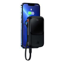 Qpow powerbank 10000mAh integruotas kabelis iPhone Lightning 20W Quick Charge juodas