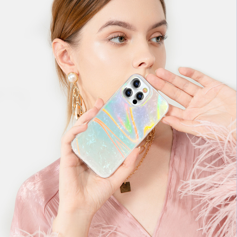 Kingxbar Shell serijos prabangus elegantiškas dėklas, skirtas iPhone 13 Pro perlų mėlynai