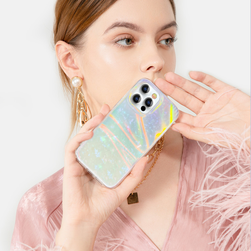 Kingxbar Shell serijos prabangus, elegantiškas iPhone 13 Pro dėklas, perlas ir mėta