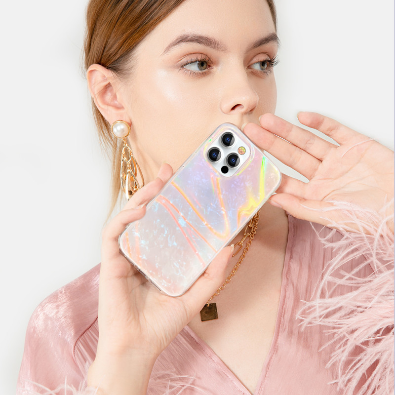 Kingxbar Shell serijos prabangus elegantiškas dėklas iPhone 13 Pro perlų rožinis