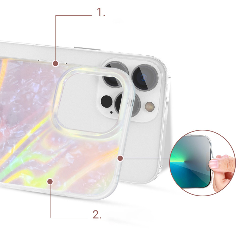 Kingxbar Shell serijos prabangus elegantiškas dėklas iPhone 13 Pro perlų rožinis