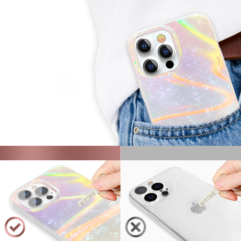 Kingxbar Shell serijos prabangus elegantiškas dėklas iPhone 13 Pro perlų rožinis