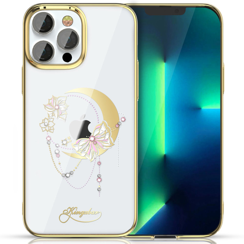 Prabangus Kingxbar Moon Series dėklas su Swarovski kristalais, skirtas iPhone 13 Pro auksui (Butterfly)