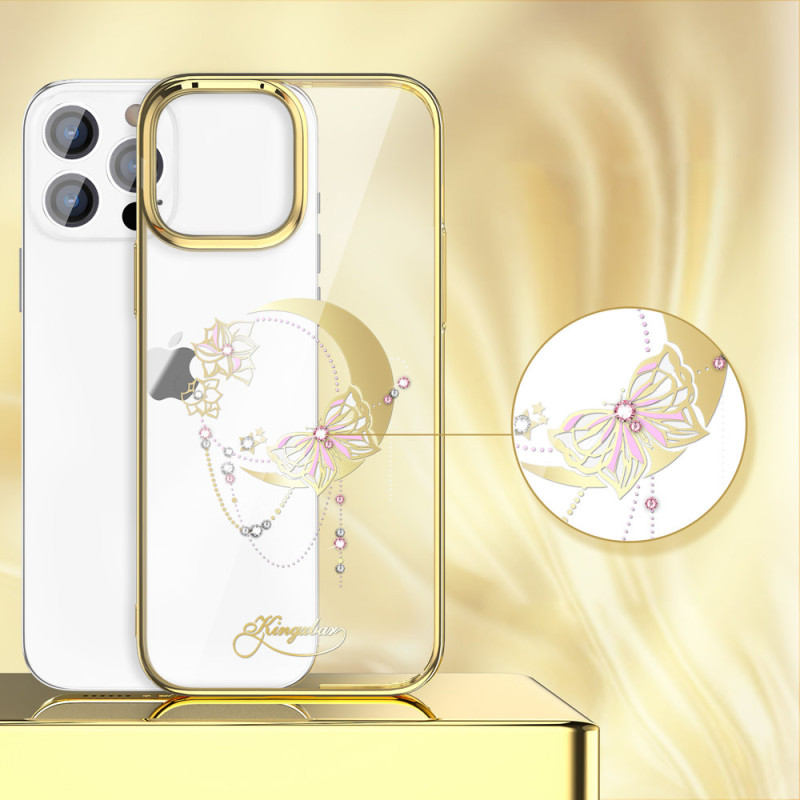 Prabangus Kingxbar Moon Series dėklas su Swarovski kristalais, skirtas iPhone 13 Pro auksui (Butterfly)