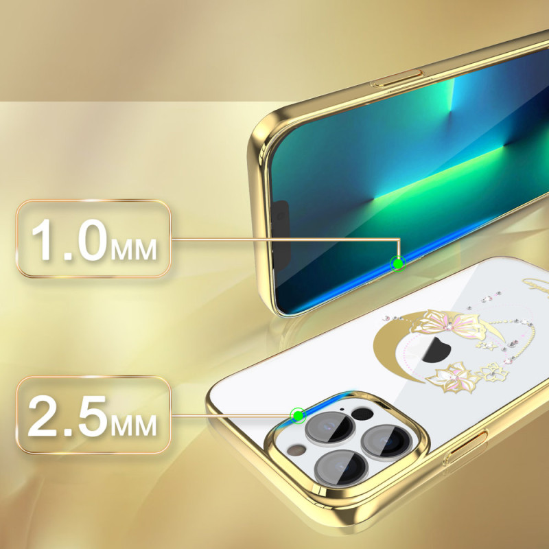 Prabangus Kingxbar Moon Series dėklas su Swarovski kristalais, skirtas iPhone 13 Pro auksui (Butterfly)
