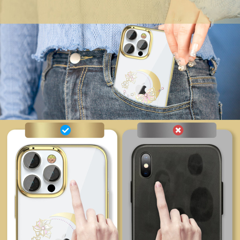 Prabangus Kingxbar Moon Series dėklas su Swarovski kristalais, skirtas iPhone 13 Pro auksui (Butterfly)