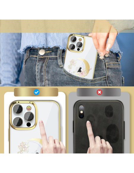 Prabangus Kingxbar Moon Series dėklas su Swarovski kristalais, skirtas iPhone 13 Pro auksui (Butterfly) Prabangus Kingxbar Moon Series dėklas su Swarovski kristalais, skirtas iPhone 13 Pro auksui (Butterfly)