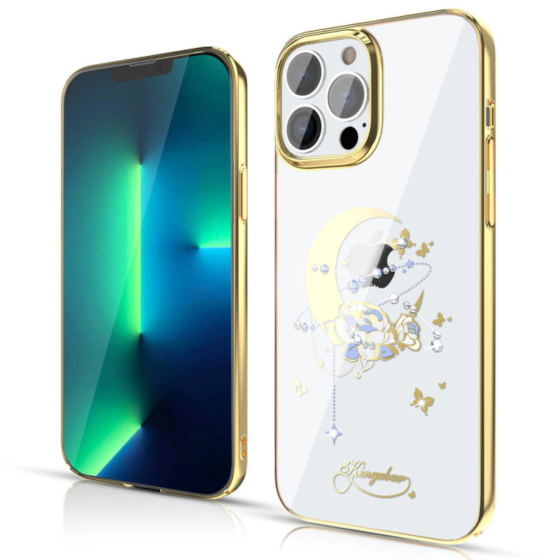 Prabangus Kingxbar Moon Series dėklas su Swarovski kristalais, skirtas iPhone 13 Pro aukso (gėlė)
