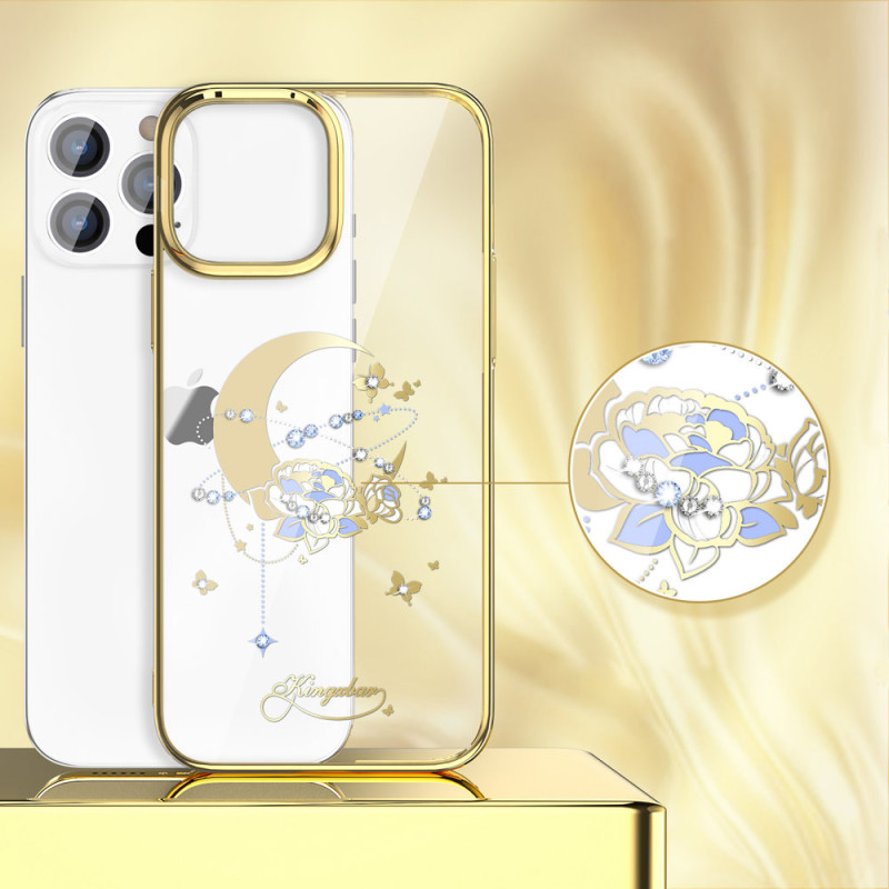 Prabangus Kingxbar Moon Series dėklas su Swarovski kristalais, skirtas iPhone 13 Pro aukso (gėlė)
