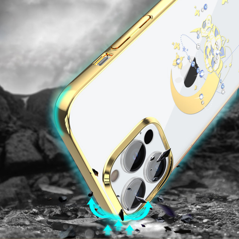 Prabangus Kingxbar Moon Series dėklas su Swarovski kristalais, skirtas iPhone 13 Pro aukso (gėlė)