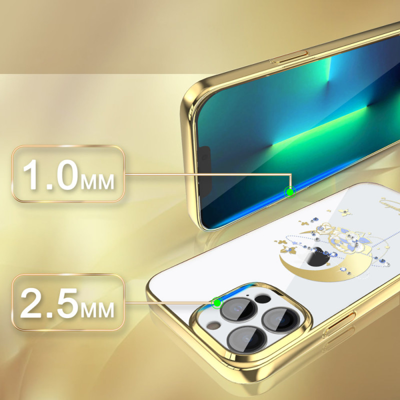 Prabangus Kingxbar Moon Series dėklas su Swarovski kristalais, skirtas iPhone 13 Pro aukso (gėlė)