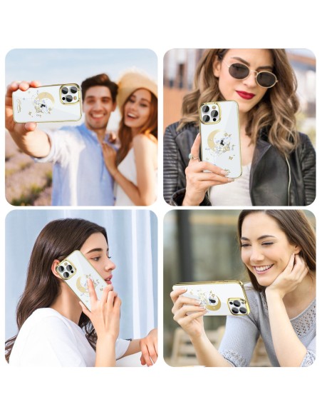 Prabangus Kingxbar Moon Series dėklas su Swarovski kristalais, skirtas iPhone 13 Pro aukso (gėlė) Prabangus Kingxbar Moon Series dėklas su Swarovski kristalais, skirtas iPhone 13 Pro aukso (gėlė)
