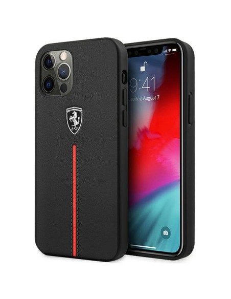 Ferrari Off Track Leather Nylon Stripe dėklas, skirtas iPhone 12 Pro Max - juodas Ferrari Off Track Leather Nylon Stripe dėklas, skirtas iPhone 12 Pro Max - juodas