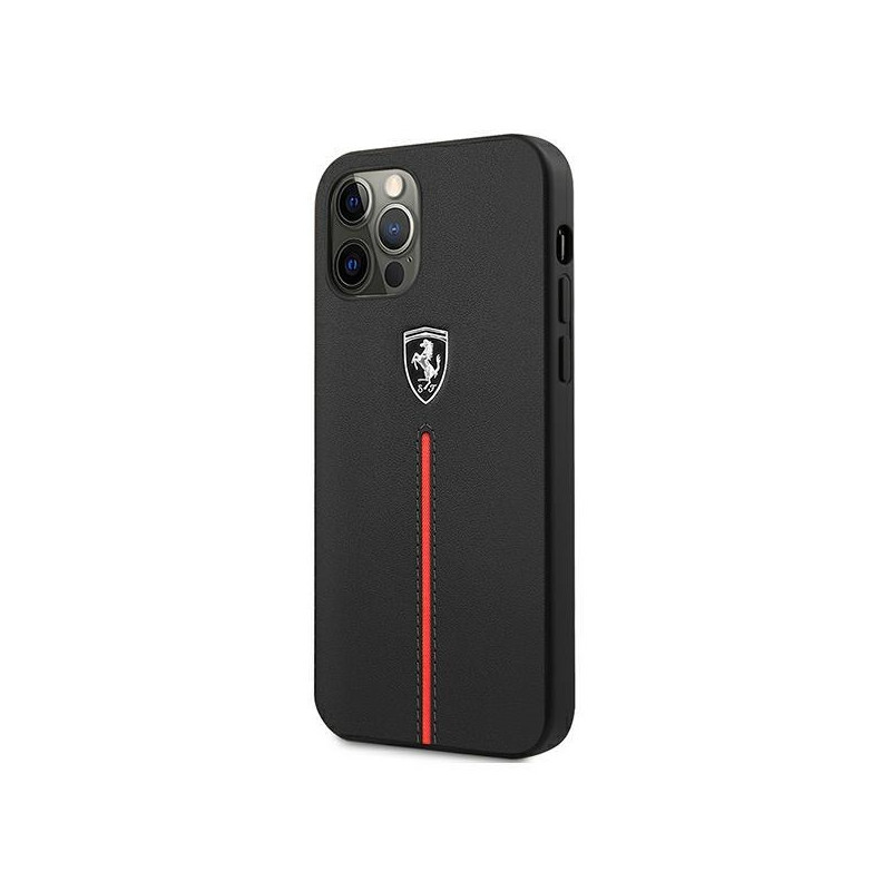 Ferrari Off Track Leather Nylon Stripe dėklas, skirtas iPhone 12 Pro Max - juodas