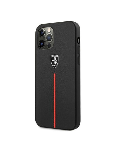 Ferrari Off Track Leather Nylon Stripe dėklas, skirtas iPhone 12 Pro Max - juodas Ferrari Off Track Leather Nylon Stripe dėklas, skirtas iPhone 12 Pro Max - juodas