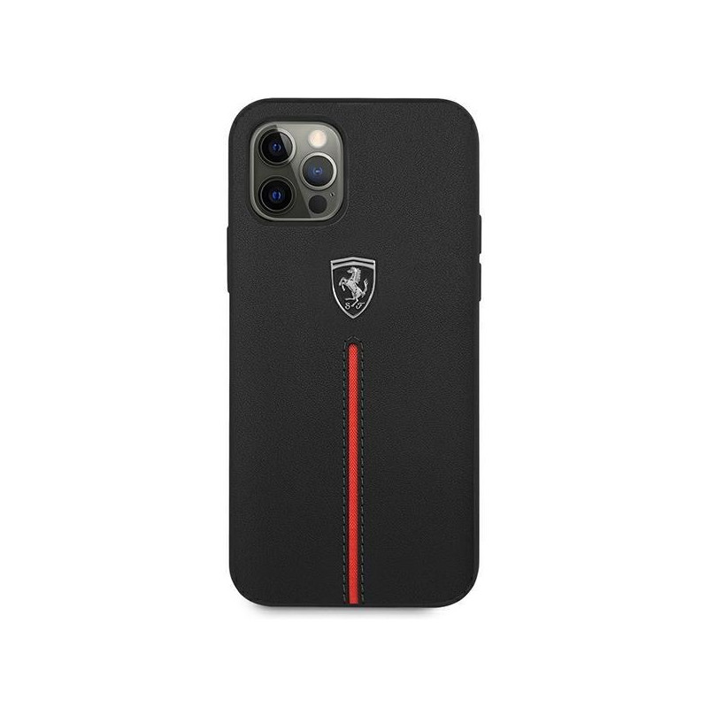 Ferrari Off Track Leather Nylon Stripe dėklas, skirtas iPhone 12 Pro Max - juodas