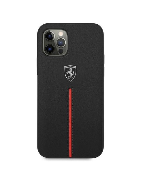 Ferrari Off Track Leather Nylon Stripe dėklas, skirtas iPhone 12 Pro Max - juodas Ferrari Off Track Leather Nylon Stripe dėklas, skirtas iPhone 12 Pro Max - juodas