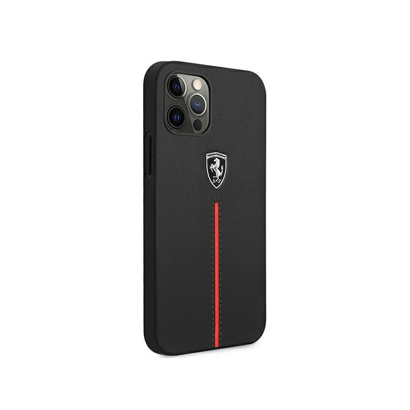 Ferrari Off Track Leather Nylon Stripe dėklas, skirtas iPhone 12 Pro Max - juodas