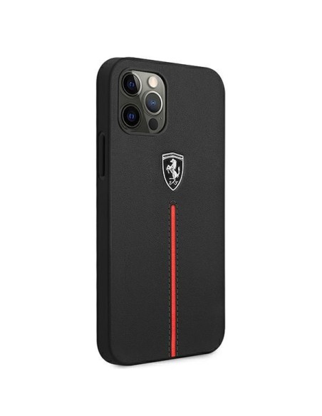 Ferrari Off Track Leather Nylon Stripe dėklas, skirtas iPhone 12 Pro Max - juodas Ferrari Off Track Leather Nylon Stripe dėklas, skirtas iPhone 12 Pro Max - juodas