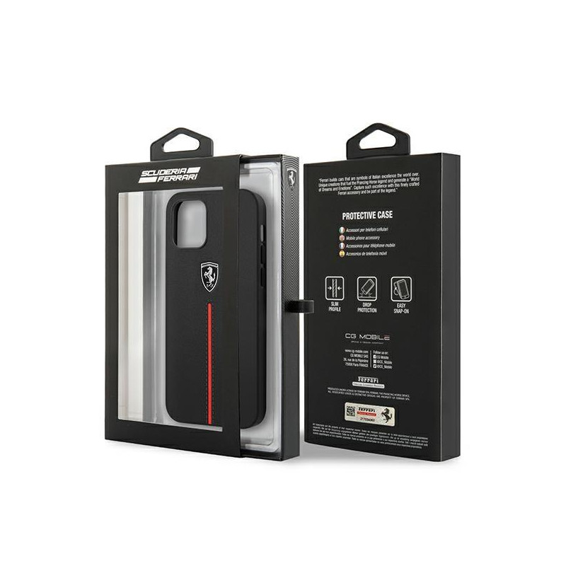 Ferrari Off Track Leather Nylon Stripe dėklas, skirtas iPhone 12 Pro Max - juodas