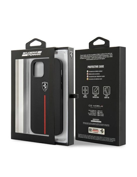 Ferrari Off Track Leather Nylon Stripe dėklas, skirtas iPhone 12 Pro Max - juodas Ferrari Off Track Leather Nylon Stripe dėklas, skirtas iPhone 12 Pro Max - juodas