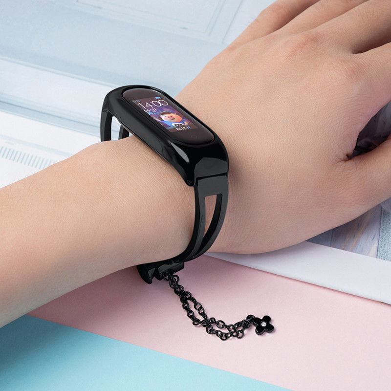 Keičiamas metalinės juostos apyrankės grandinės dirželis, skirtas Xiaomi Mi Band 6/ 5/ 4/ 3 juodas
