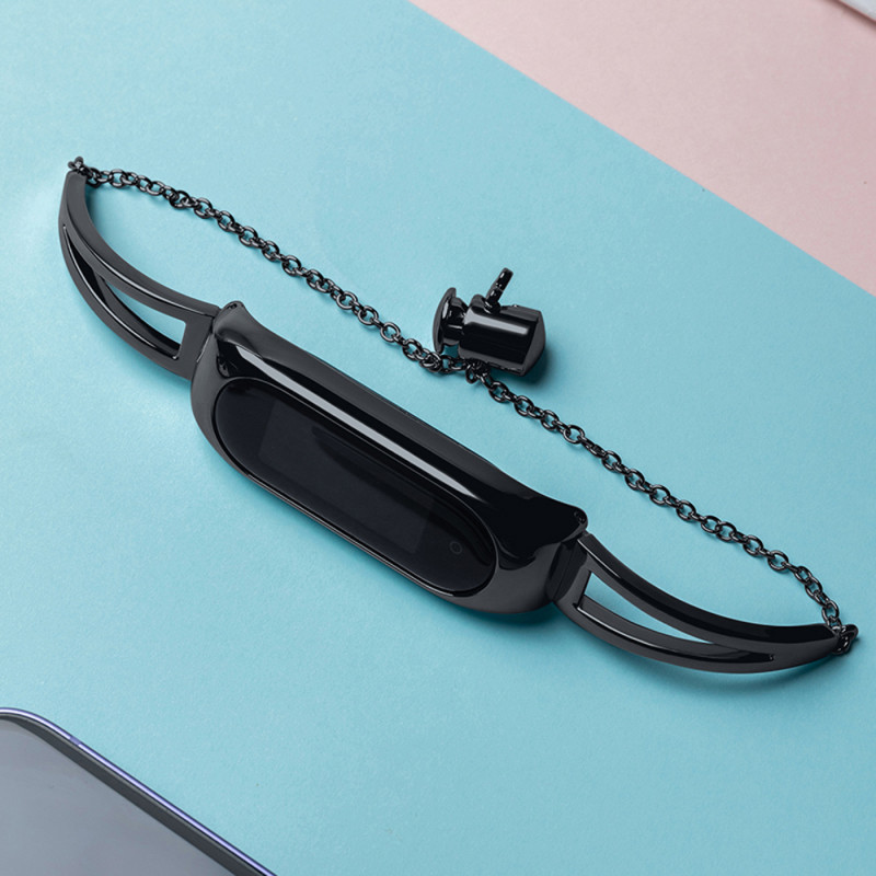 Keičiamas metalinės juostos apyrankės grandinės dirželis, skirtas Xiaomi Mi Band 6/ 5/ 4/ 3 juodas