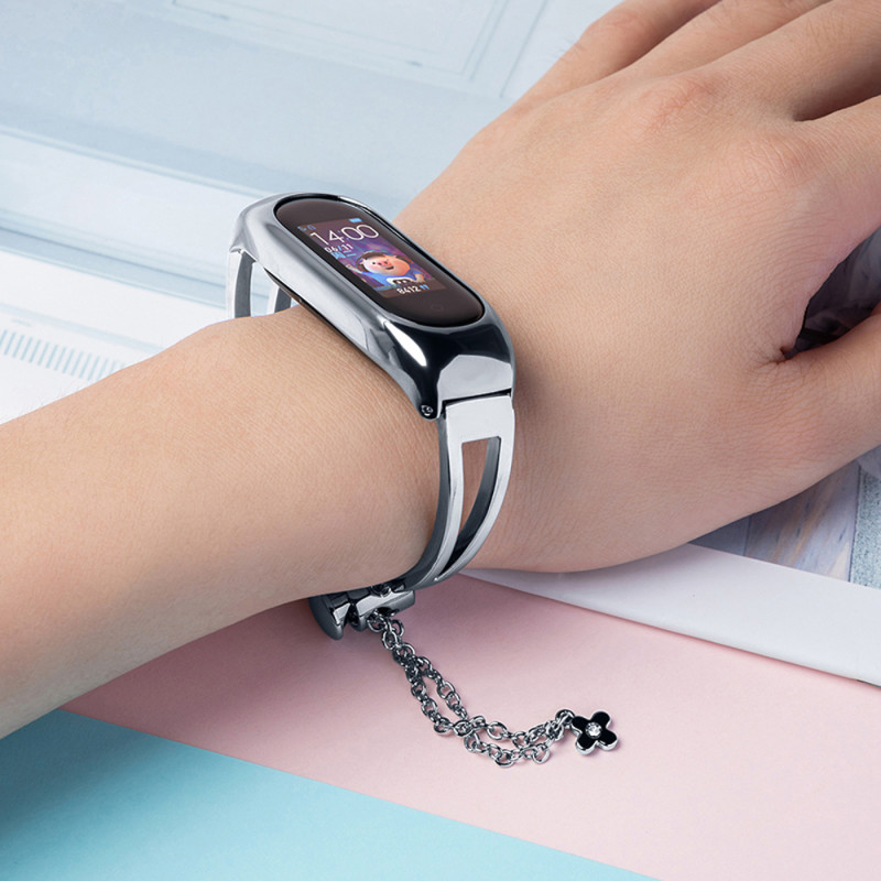 Keičiamas metalinės juostos apyrankės grandinės dirželis, skirtas Xiaomi Mi Band 6/ 5/ 4/ 3 sidabrinis