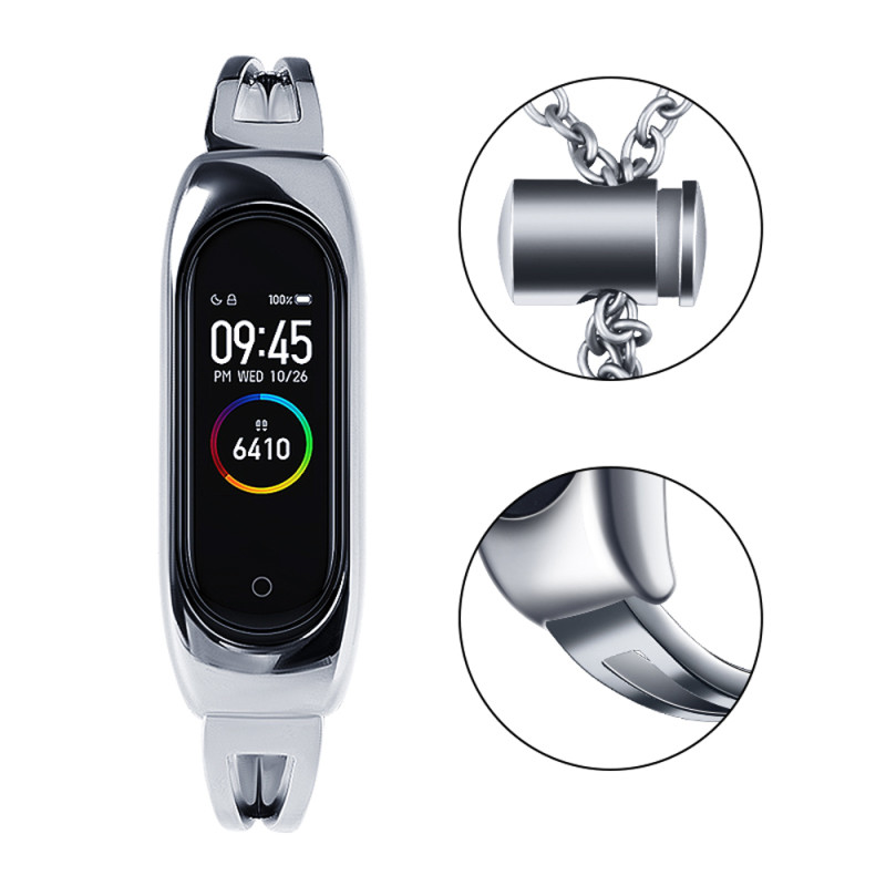 Keičiamas metalinės juostos apyrankės grandinės dirželis, skirtas Xiaomi Mi Band 6/ 5/ 4/ 3 sidabrinis