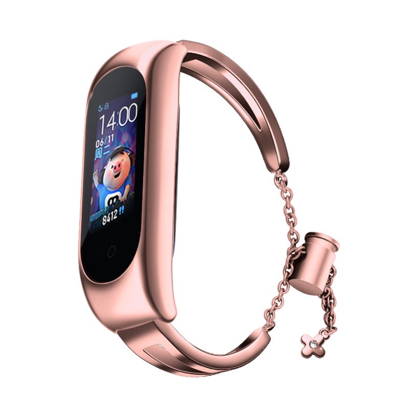 Keičiamas metalinės juostos apyrankės grandinės dirželis, skirtas Xiaomi Mi Band 6/ 5/ 4/ 3 rožinė