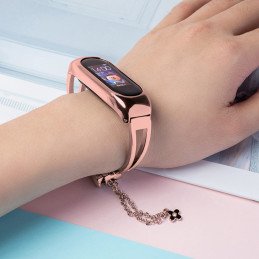 Keičiamas metalinės juostos apyrankės grandinės dirželis, skirtas Xiaomi Mi Band 6/ 5/ 4/ 3 rožinė