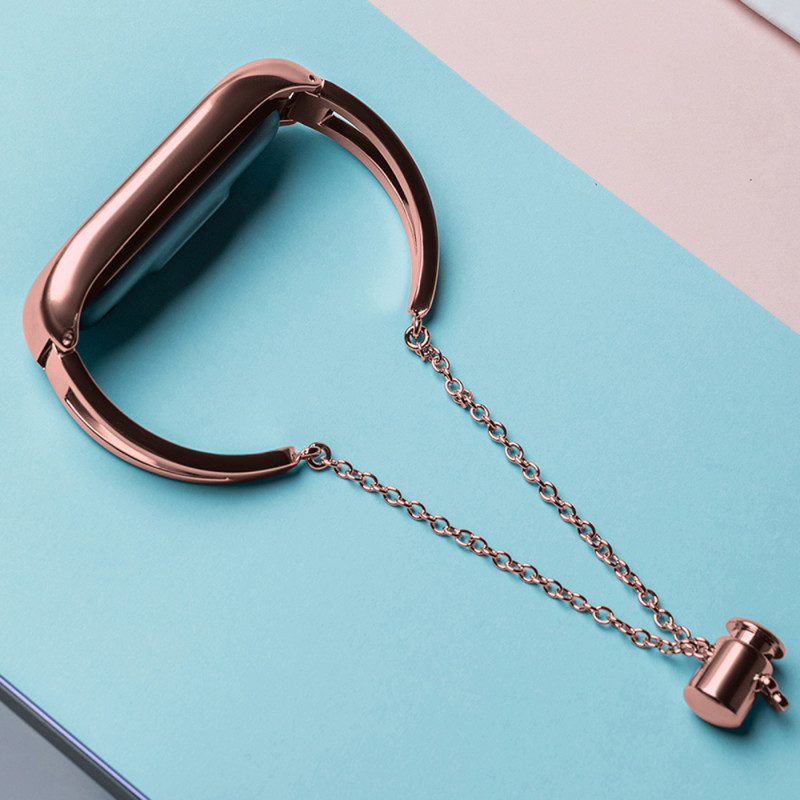 Keičiamas metalinės juostos apyrankės grandinės dirželis, skirtas Xiaomi Mi Band 6/ 5/ 4/ 3 rožinė