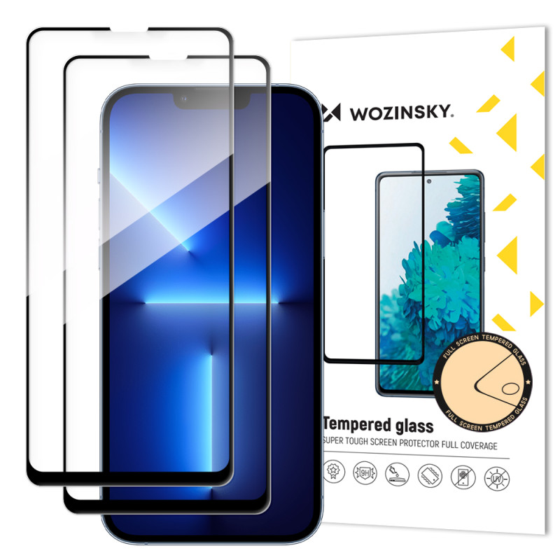 Wozinsky rinkinys iš 2x itin patvaraus Full Glue grūdinto stiklo su rėmeliu „iPhone 14 Plus“ / „13 Pro Max“ juodas.