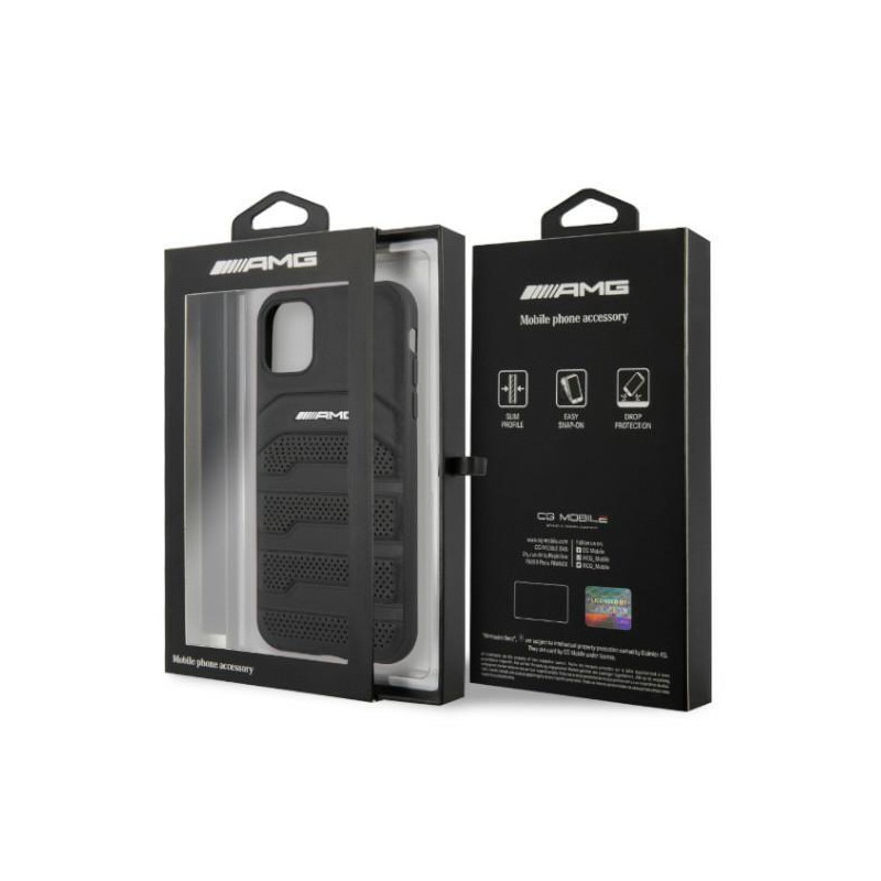 AMG Leather Debossed Lines dėklas, skirtas iPhone 11 / Xr - juodas