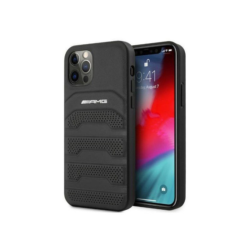 AMG Leather Debossed Lines dėklas, skirtas iPhone 12 Pro Max - juodas AMG Leather Debossed Lines dėklas, skirtas iPhone 12 Pro Max - juodas