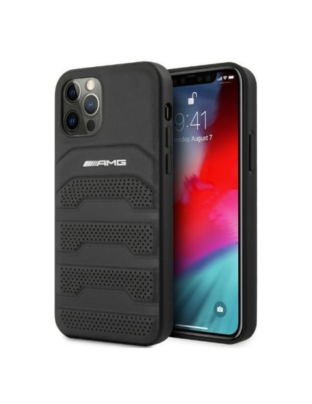 AMG Leather Debossed Lines dėklas, skirtas iPhone 12 Pro Max - juodas AMG Leather Debossed Lines dėklas, skirtas iPhone 12 Pro Max - juodas