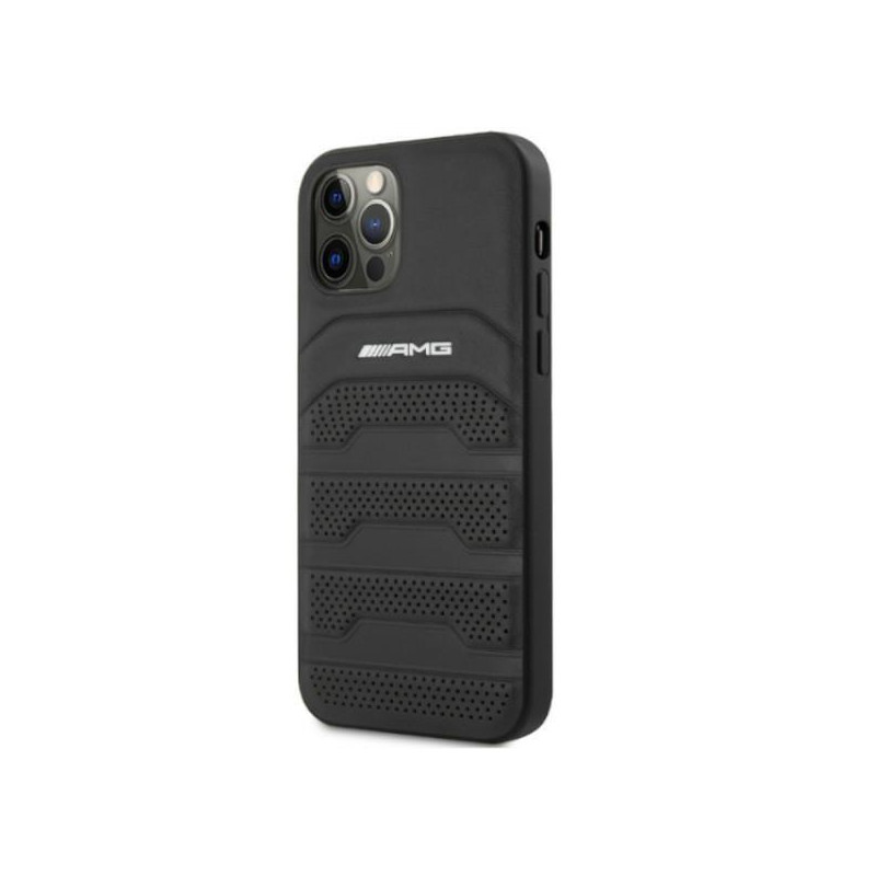 AMG Leather Debossed Lines dėklas, skirtas iPhone 12 Pro Max - juodas