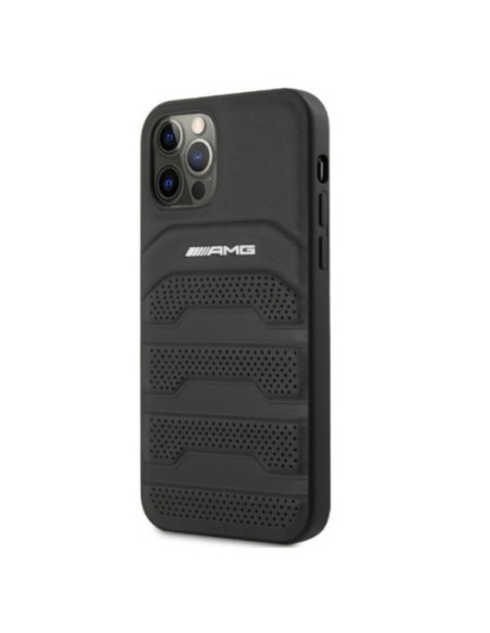 AMG Leather Debossed Lines dėklas, skirtas iPhone 12 Pro Max - juodas AMG Leather Debossed Lines dėklas, skirtas iPhone 12 Pro Max - juodas