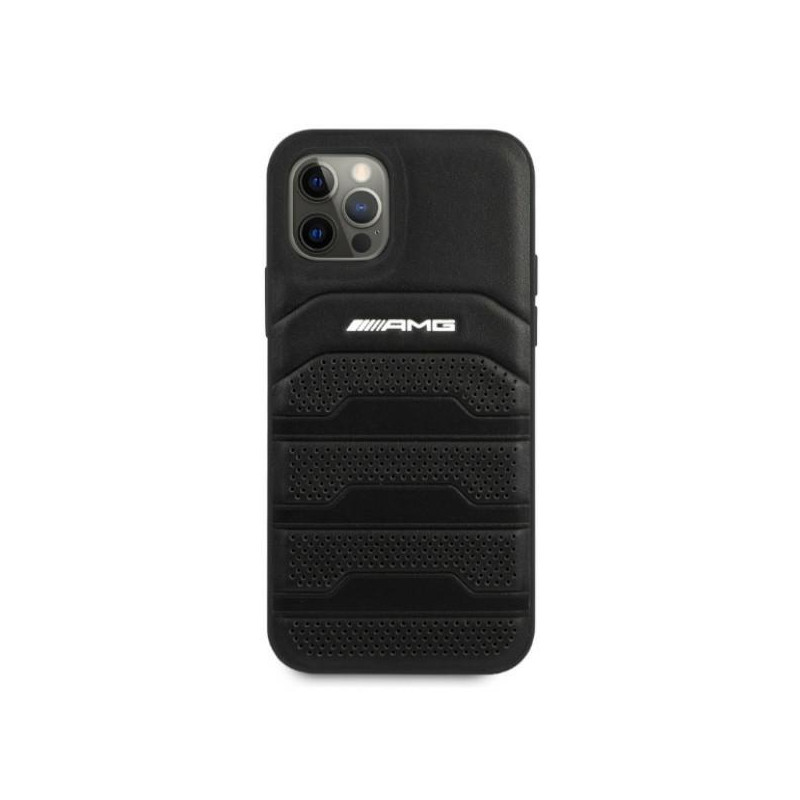 AMG Leather Debossed Lines dėklas, skirtas iPhone 12 Pro Max - juodas