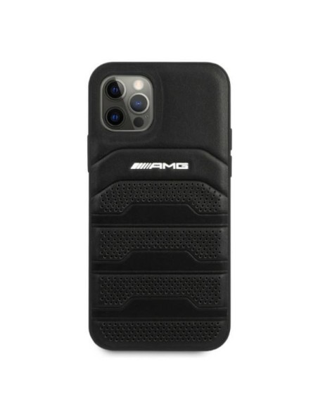 AMG Leather Debossed Lines dėklas, skirtas iPhone 12 Pro Max - juodas AMG Leather Debossed Lines dėklas, skirtas iPhone 12 Pro Max - juodas