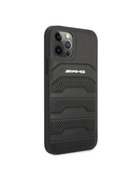 AMG Leather Debossed Lines dėklas, skirtas iPhone 12 Pro Max - juodas AMG Leather Debossed Lines dėklas, skirtas iPhone 12 Pro Max - juodas
