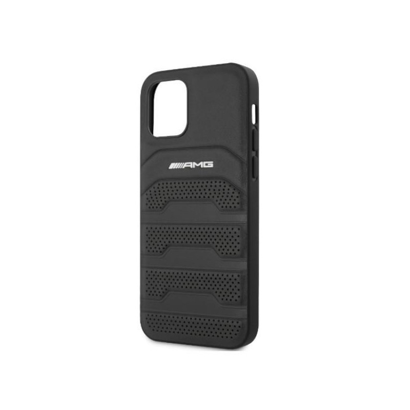 AMG Leather Debossed Lines dėklas, skirtas iPhone 12 Pro Max - juodas