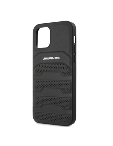 AMG Leather Debossed Lines dėklas, skirtas iPhone 12 Pro Max - juodas AMG Leather Debossed Lines dėklas, skirtas iPhone 12 Pro Max - juodas