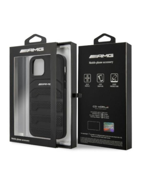 AMG Leather Debossed Lines dėklas, skirtas iPhone 12 Pro Max - juodas AMG Leather Debossed Lines dėklas, skirtas iPhone 12 Pro Max - juodas