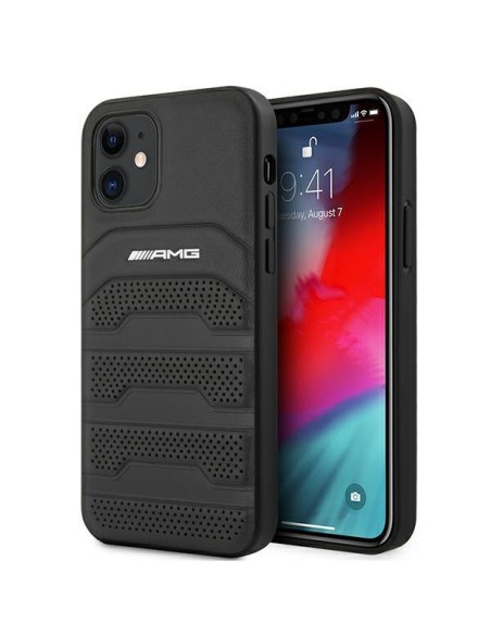 AMG Leather Debossed Lines dėklas iPhone 12 mini - juodas AMG Leather Debossed Lines dėklas iPhone 12 mini - juodas