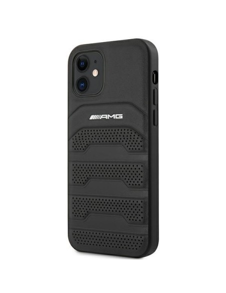 AMG Leather Debossed Lines dėklas iPhone 12 mini - juodas AMG Leather Debossed Lines dėklas iPhone 12 mini - juodas