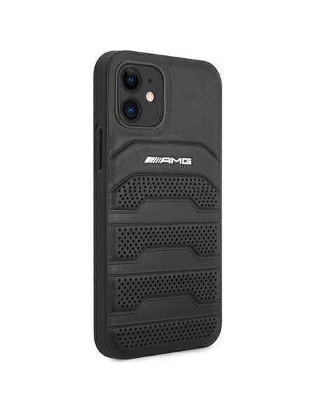 AMG Leather Debossed Lines dėklas iPhone 12 mini - juodas AMG Leather Debossed Lines dėklas iPhone 12 mini - juodas
