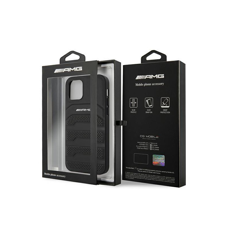 AMG Leather Debossed Lines dėklas iPhone 12 mini - juodas