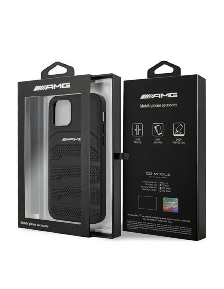AMG Leather Debossed Lines dėklas iPhone 12 mini - juodas AMG Leather Debossed Lines dėklas iPhone 12 mini - juodas