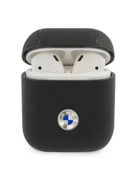 BMW tikros odos sidabro logotipo dėklas, skirtas AirPods 1/ 2 - juodas BMW tikros odos sidabro logotipo dėklas, skirtas AirPods 1/ 2 - juodas